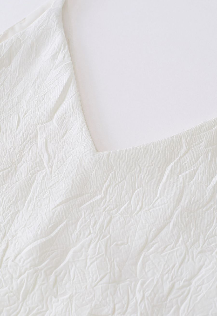 Embossed Texture V-Neck Cami Top in White