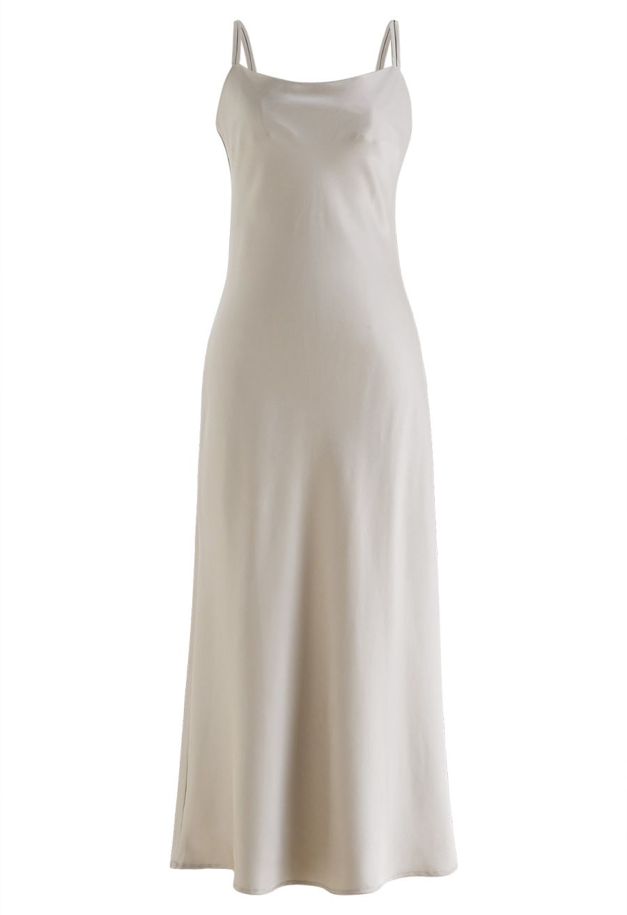 Double Straps Satin Cami Dress in Ivory