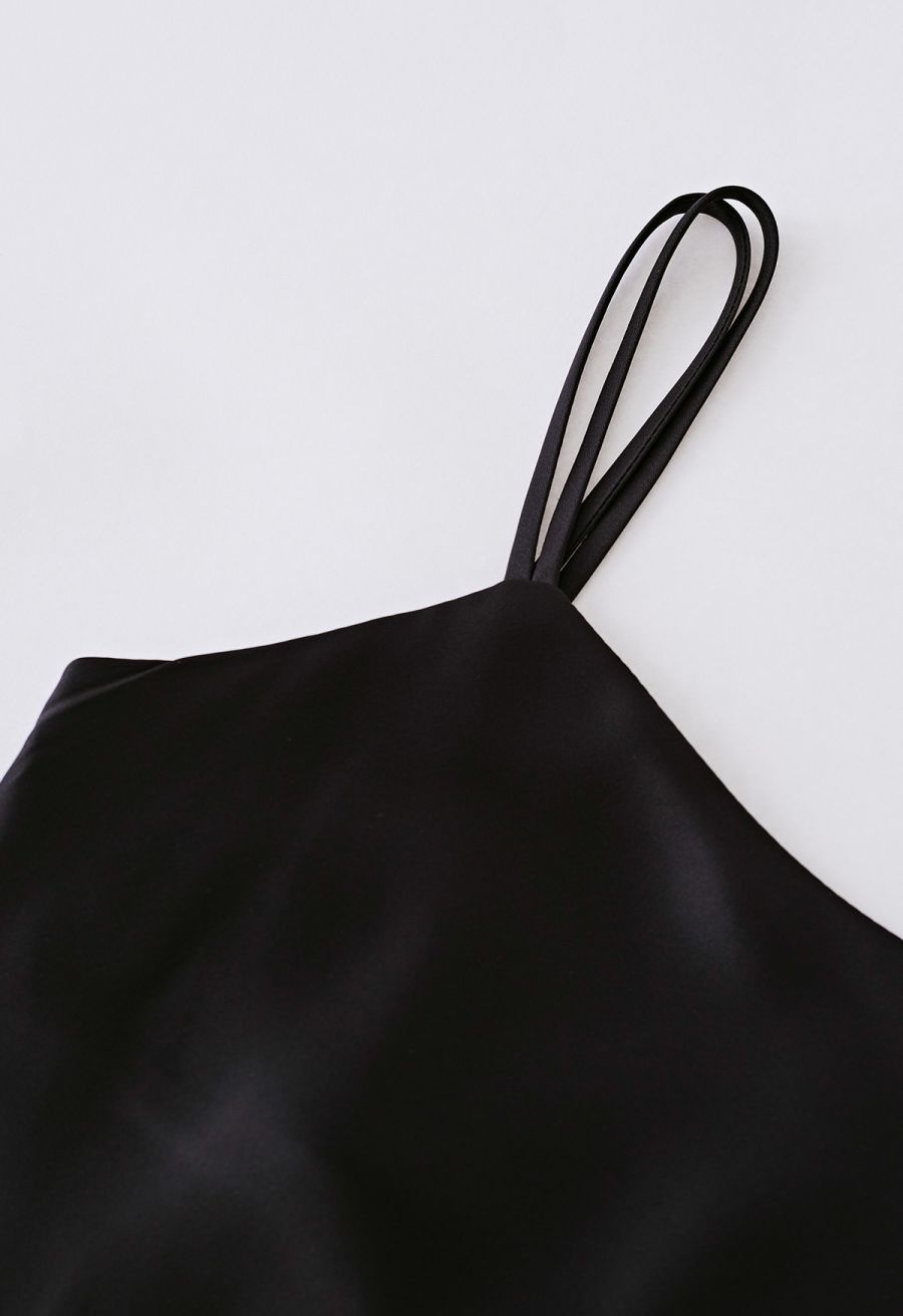 Double Straps Satin Cami Dress in Black