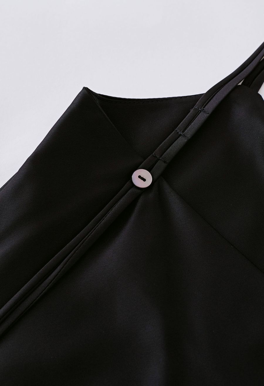 Double Straps Satin Cami Dress in Black
