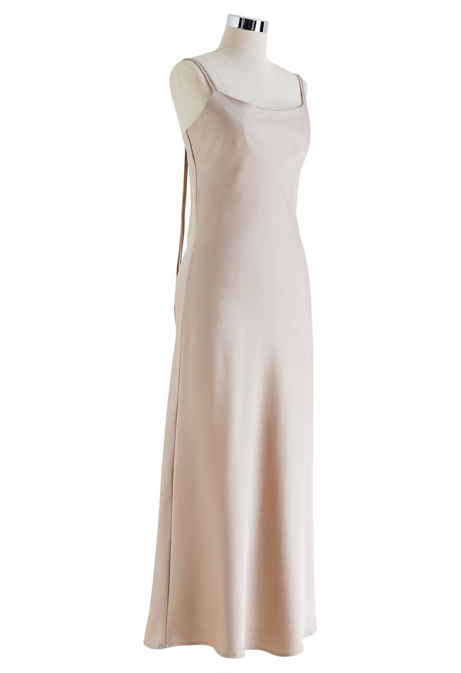 Double Straps Satin Cami Dress in Champagne