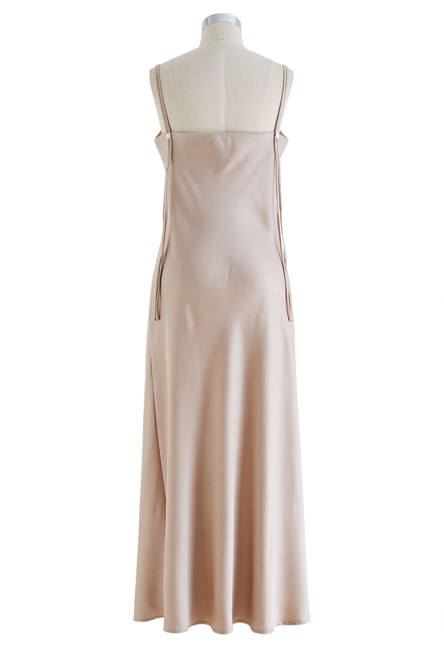 Double Straps Satin Cami Dress in Champagne