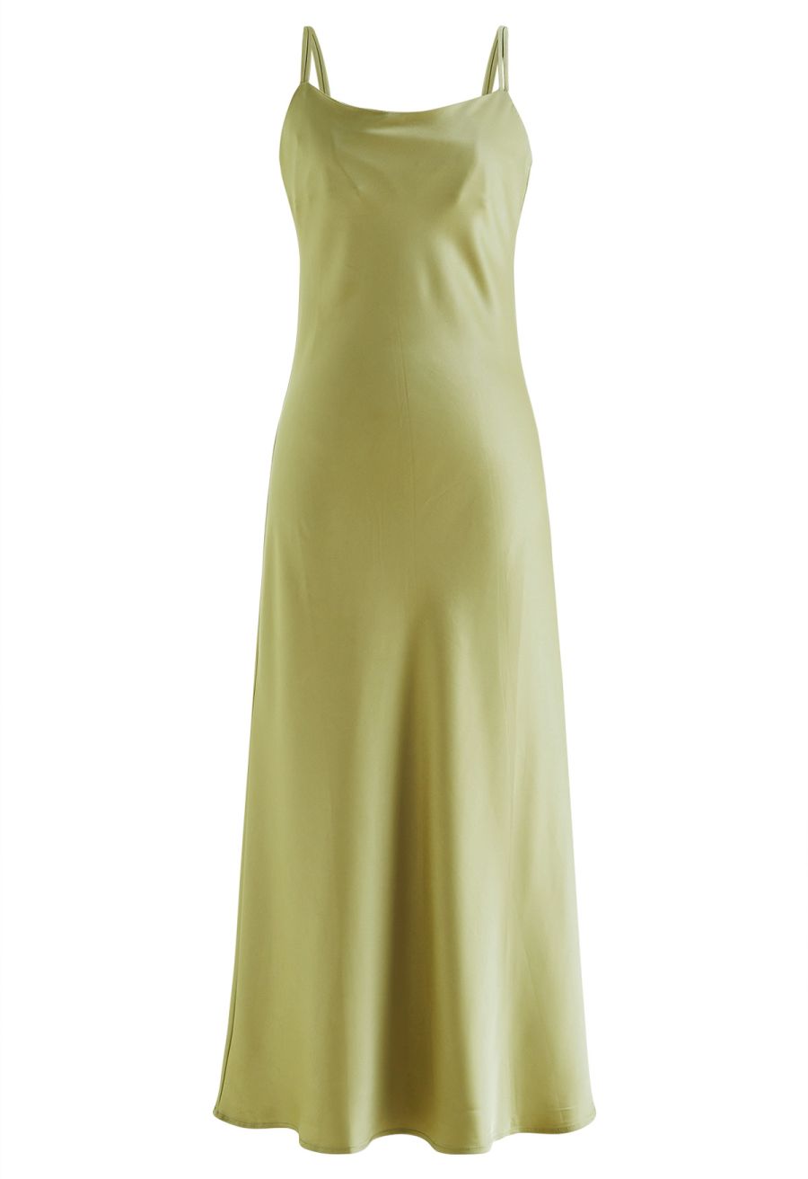 Double Straps Satin Cami Dress in Lime