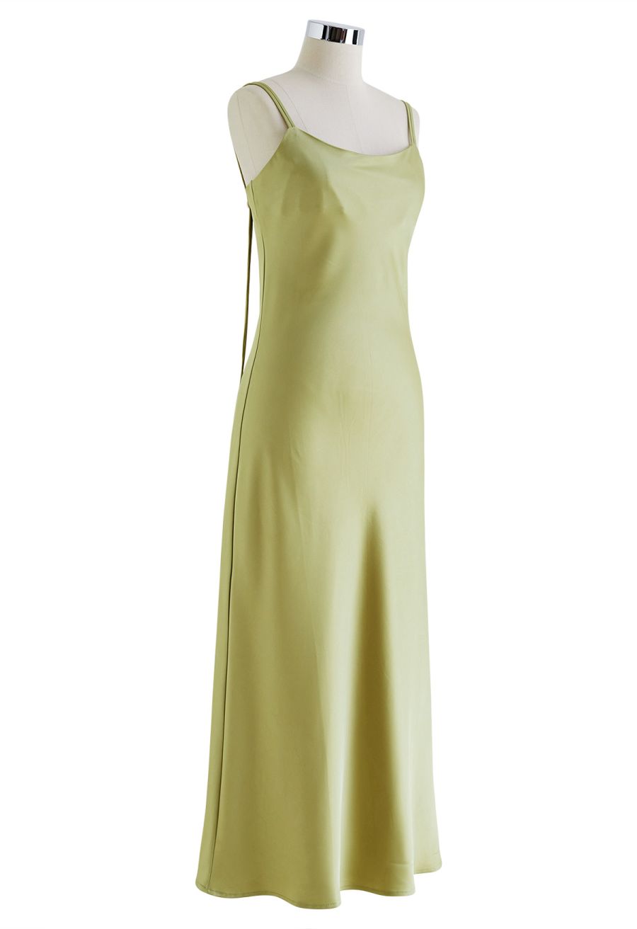 Double Straps Satin Cami Dress in Lime