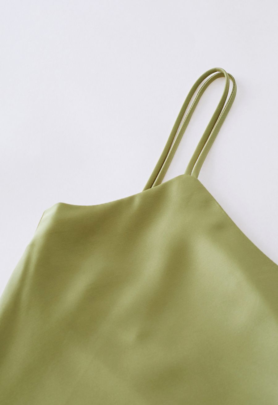 Double Straps Satin Cami Dress in Lime
