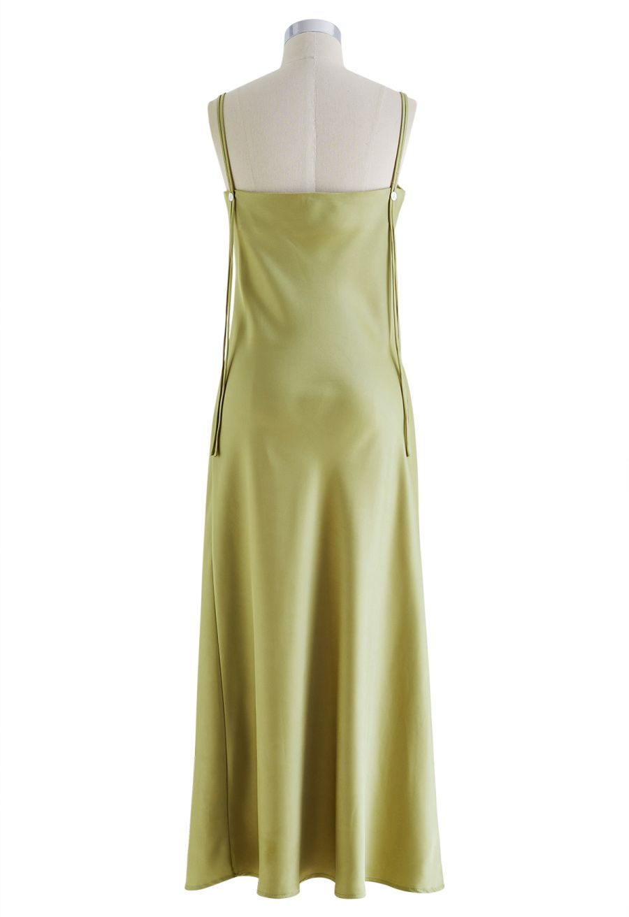 Double Straps Satin Cami Dress in Lime