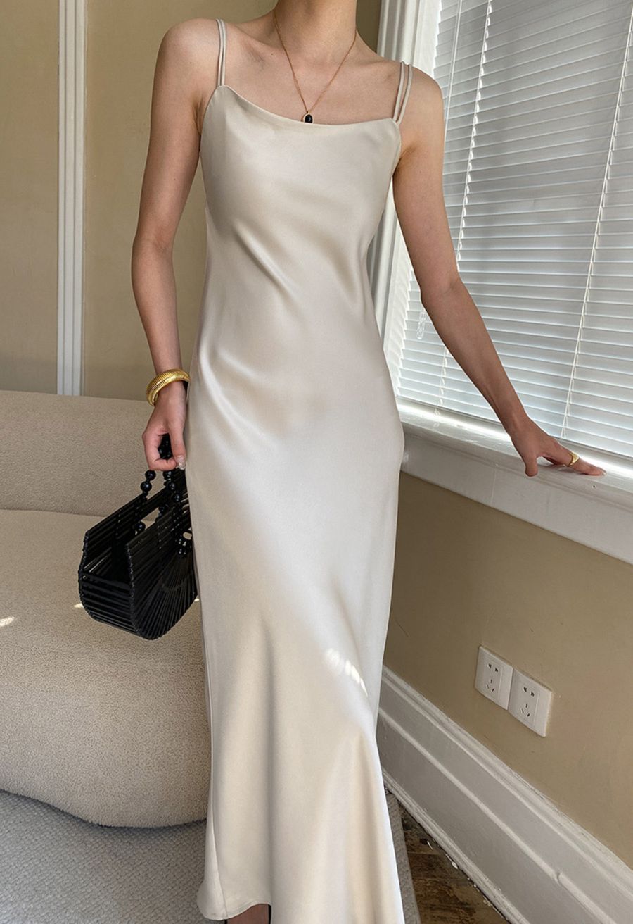 Double Straps Satin Cami Dress in Ivory