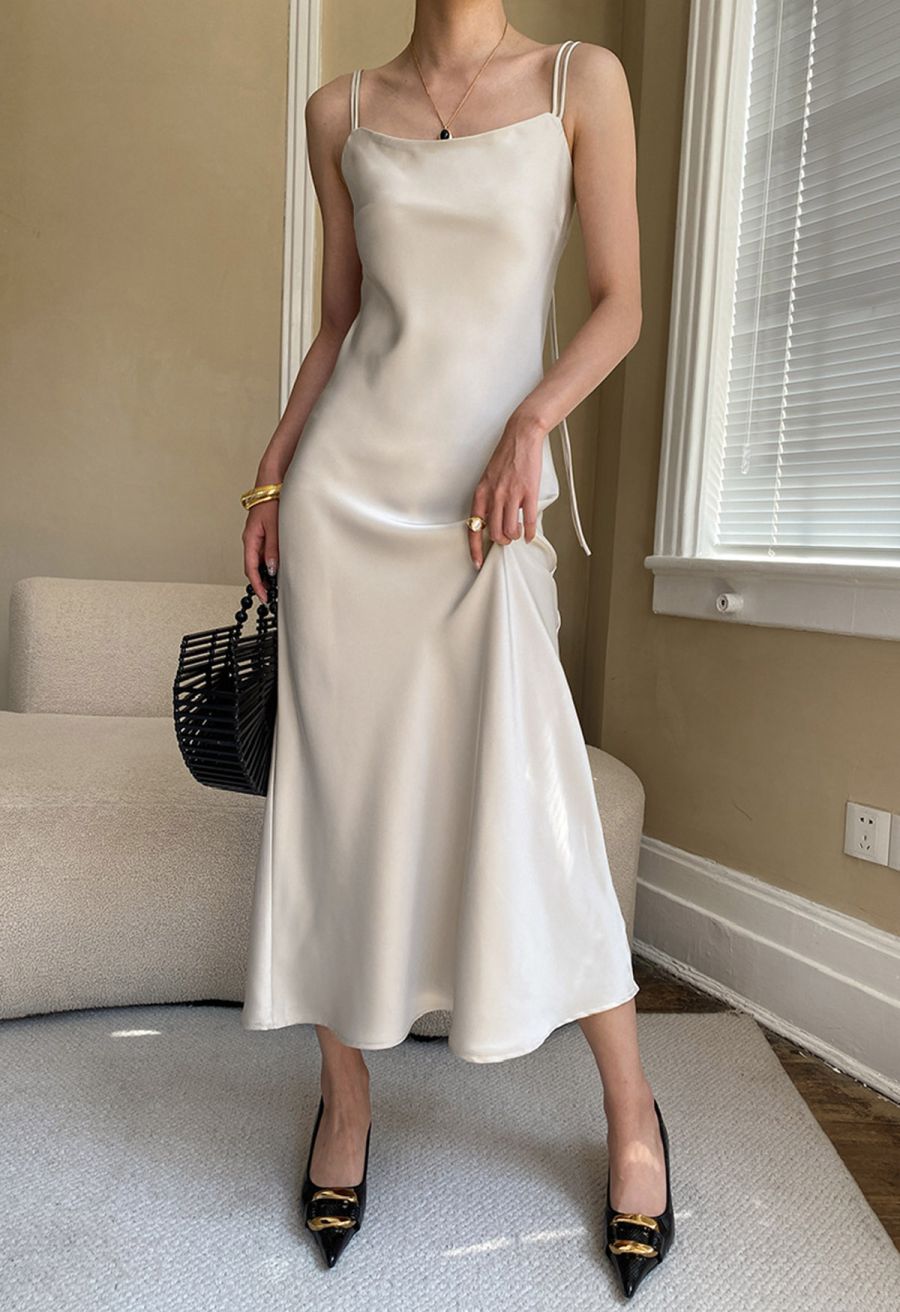 Double Straps Satin Cami Dress in Ivory