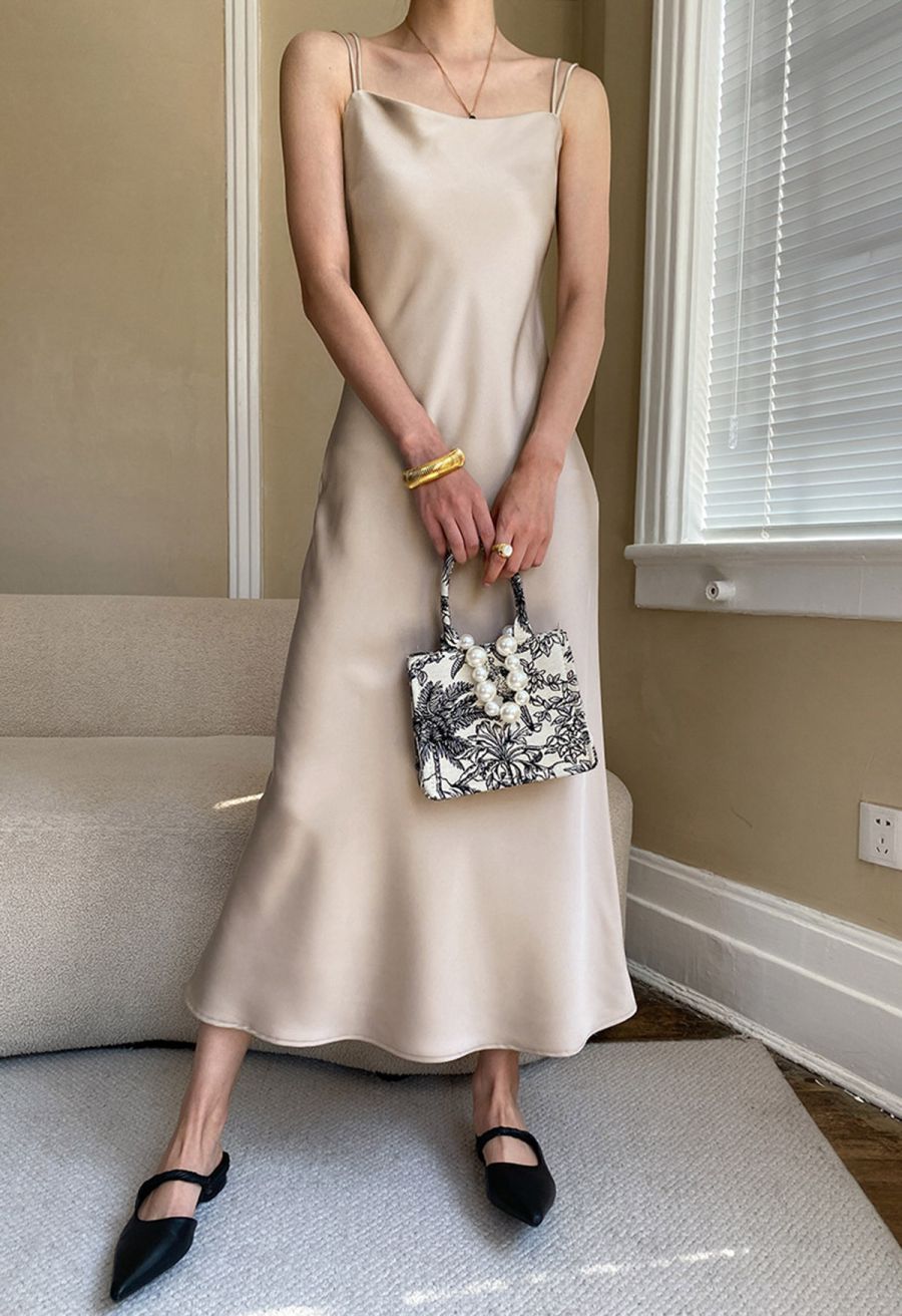 Double Straps Satin Cami Dress in Champagne