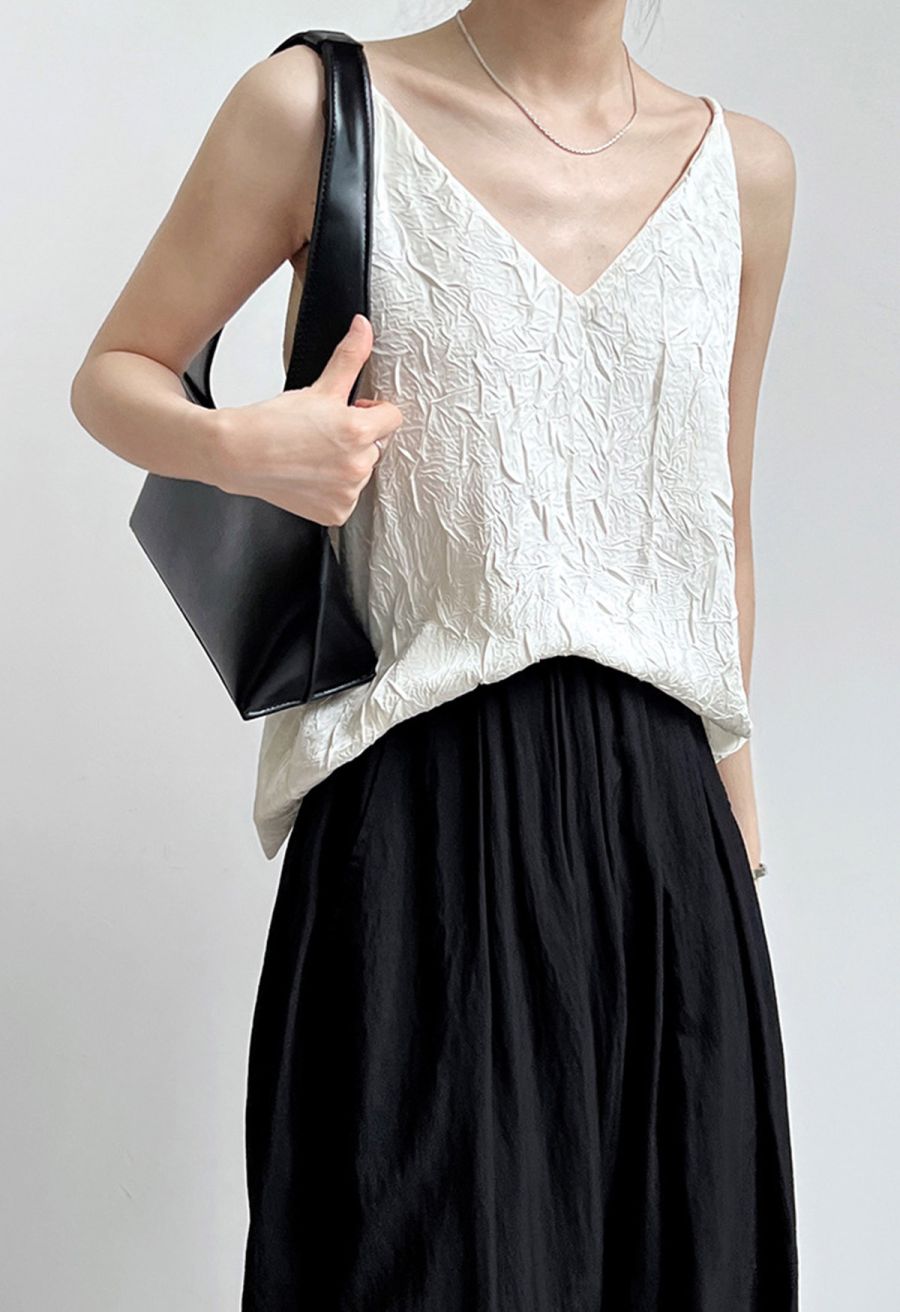 Embossed Texture V-Neck Cami Top in White