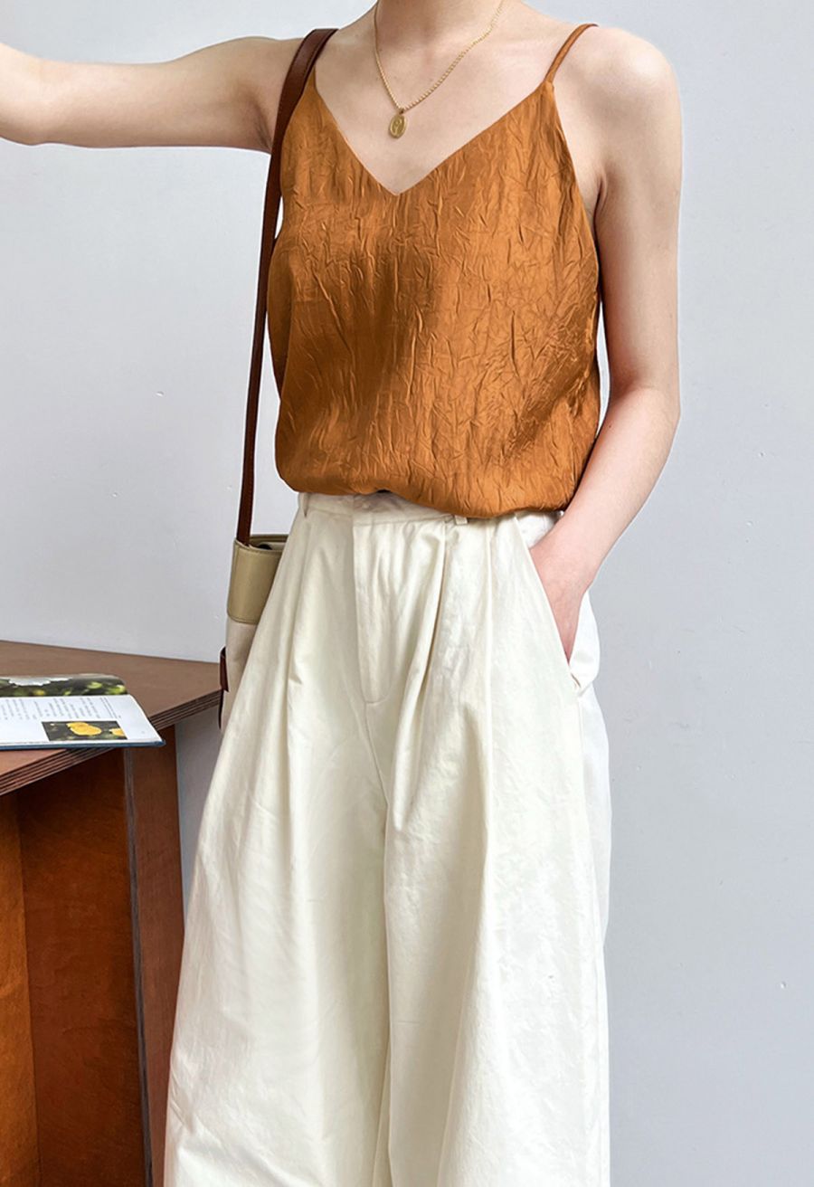 Embossed Texture V-Neck Cami Top in Pumpkin
