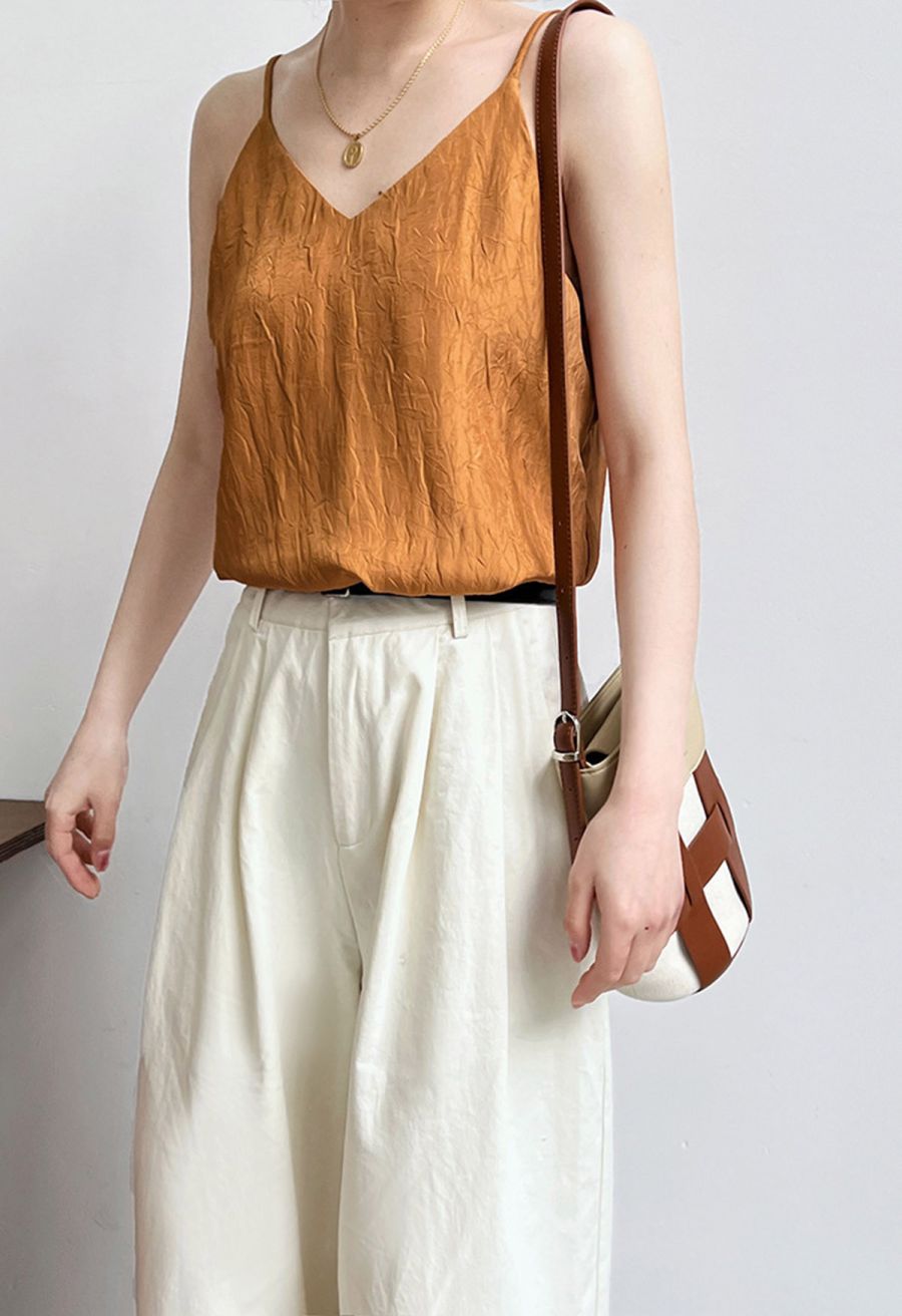 Embossed Texture V-Neck Cami Top in Pumpkin
