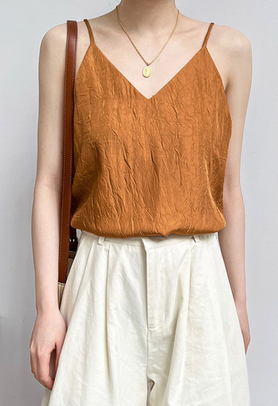 Embossed Texture V-Neck Cami Top in Pumpkin