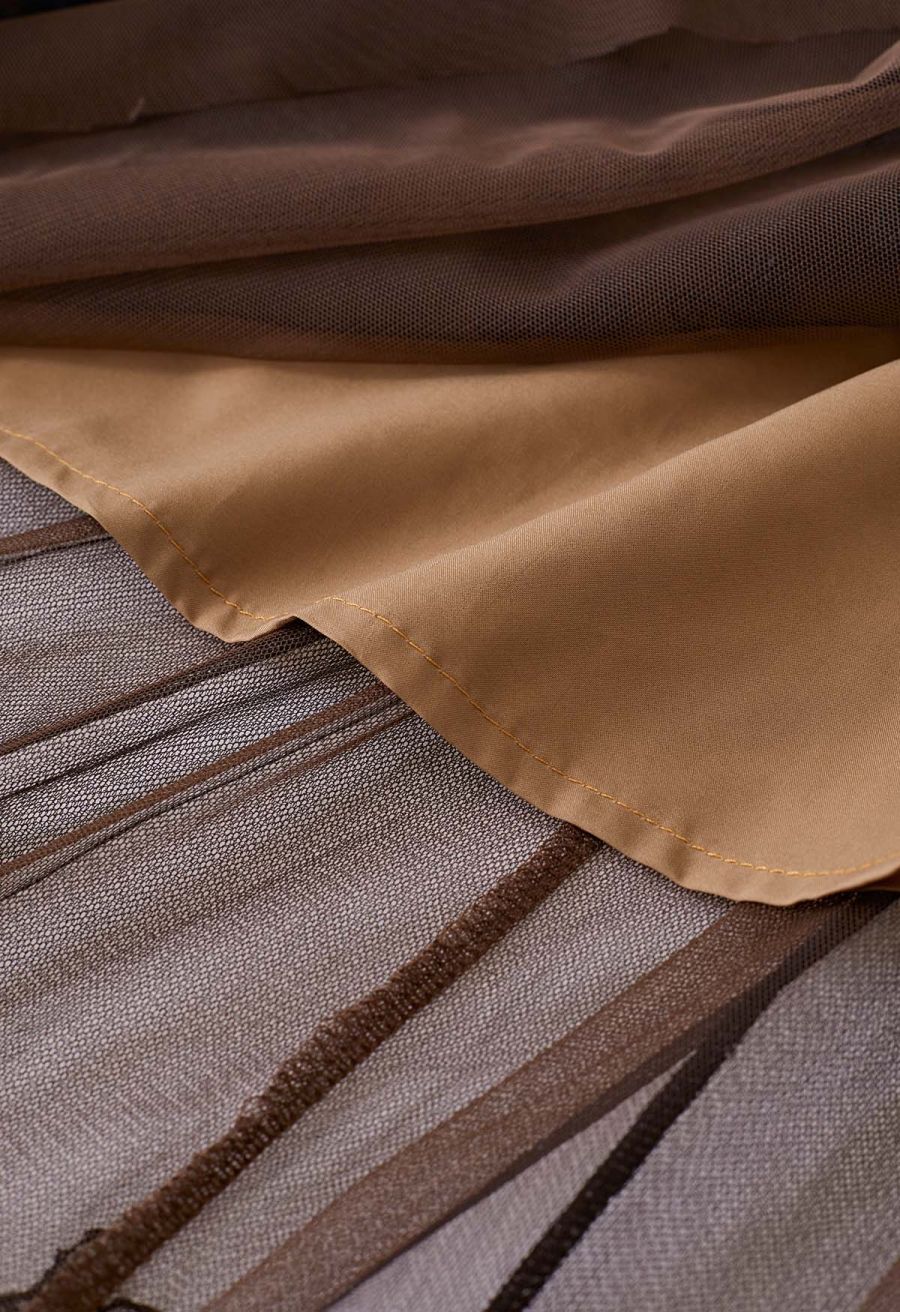 3D Butterfly Double-Layered Mesh Midi Skirt in Tan