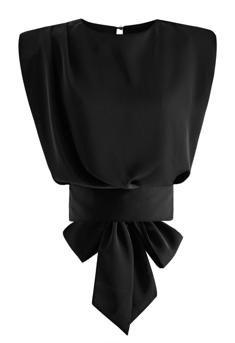 Satin Tie Back Sleeveless Top in Black