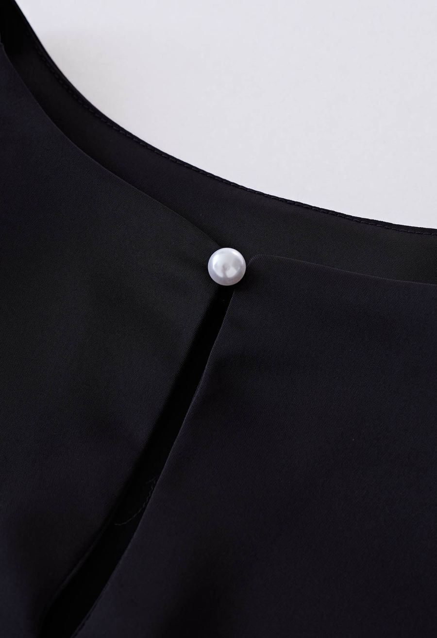 Satin Tie Back Sleeveless Top in Black