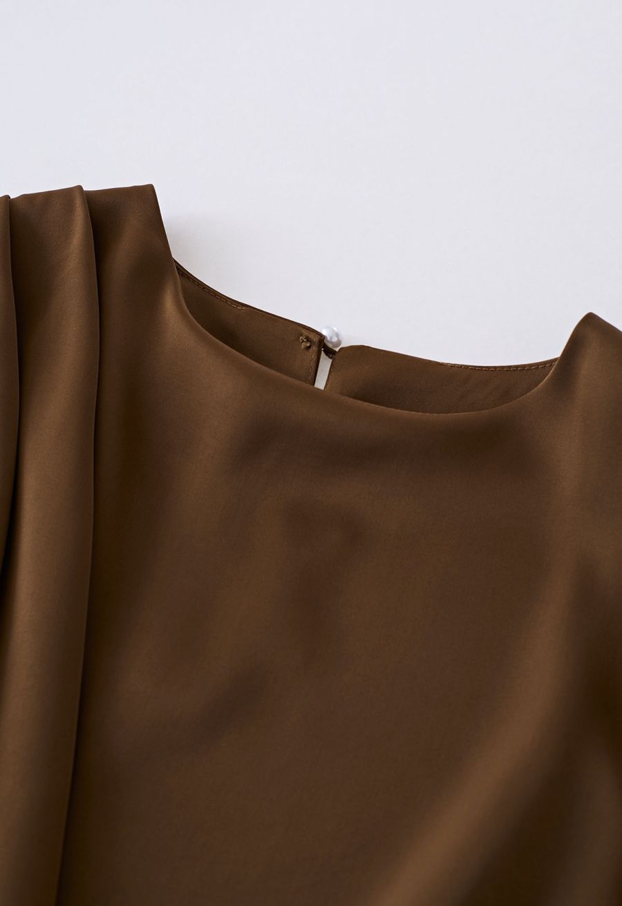 Satin Tie Back Sleeveless Top in Brown