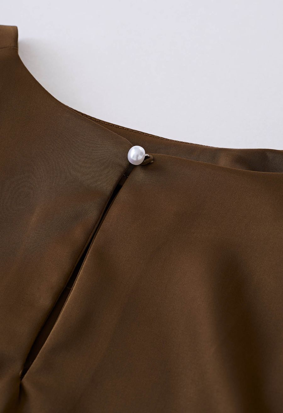 Satin Tie Back Sleeveless Top in Brown