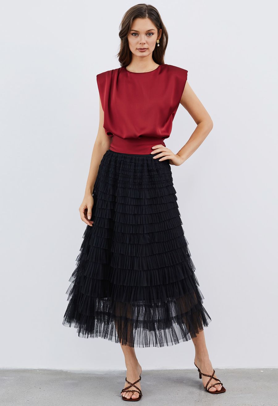 Swan Cloud Midi Skirt in Black