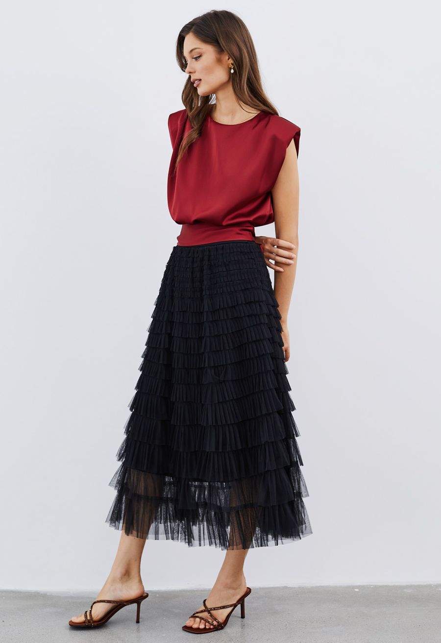 Swan Cloud Midi Skirt in Black