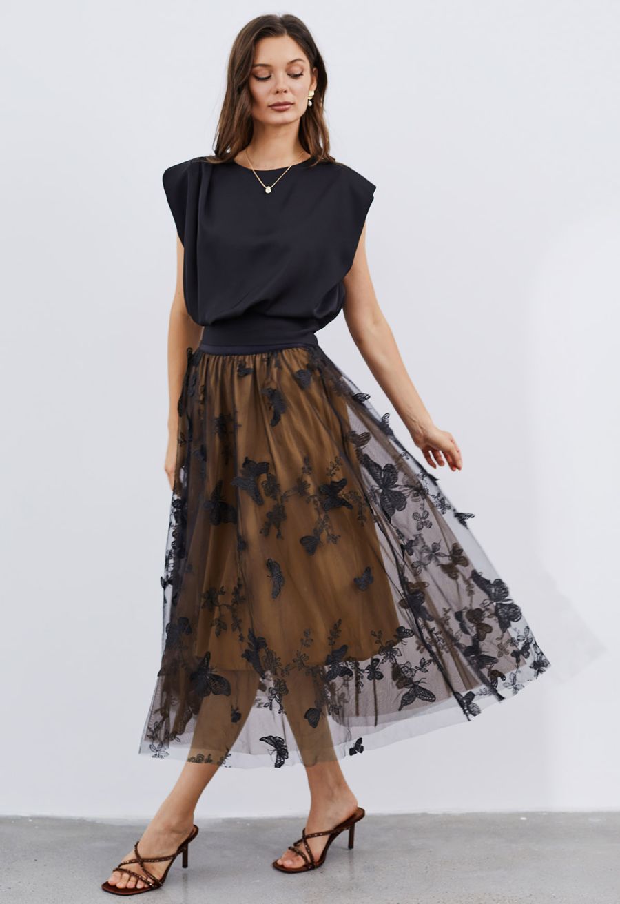 Satin Tie Back Sleeveless Top in Black