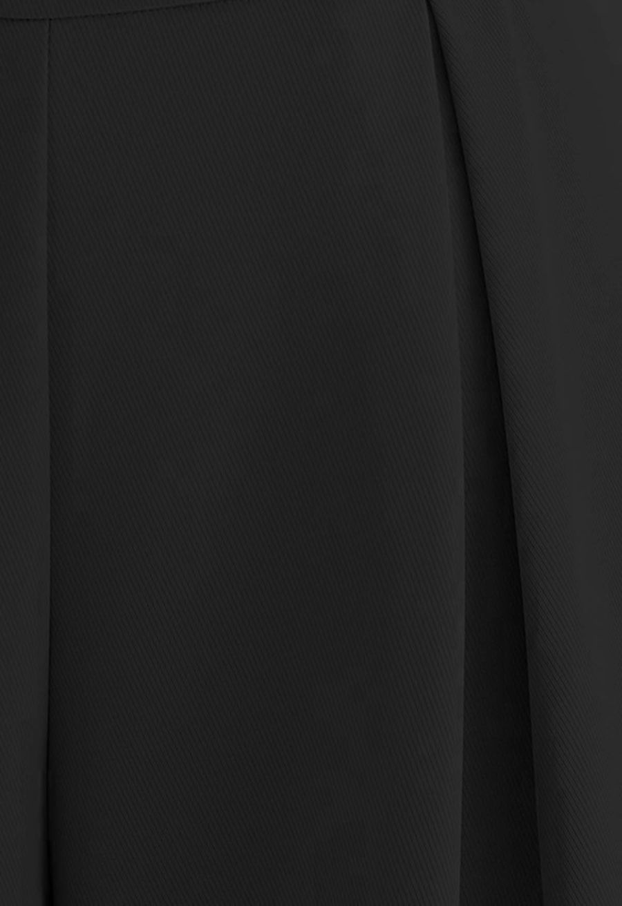 Side Pockets Pleated Wide-Leg Pants in Black