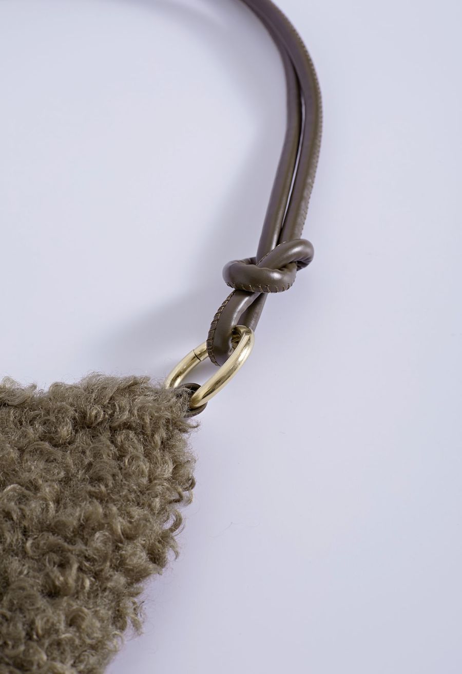 Double String Soft Lambswool Shoulder Bag in Khaki