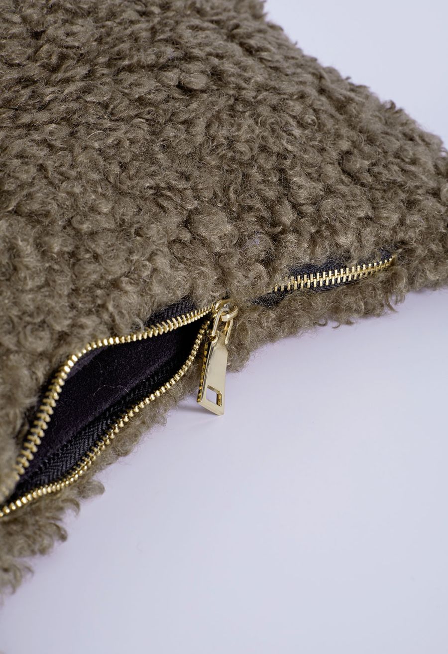 Double String Soft Lambswool Shoulder Bag in Khaki
