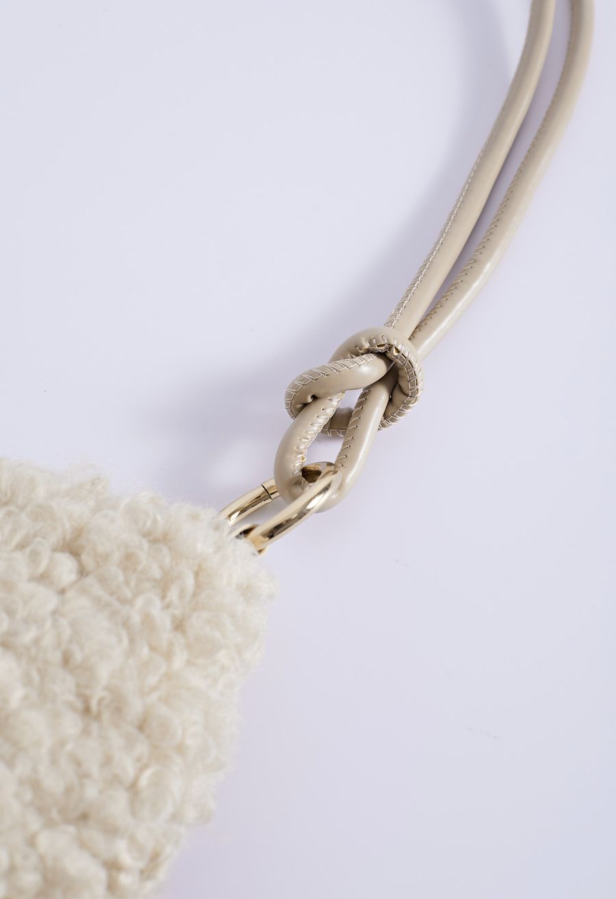Double String Soft Lambswool Shoulder Bag in Oatmeal