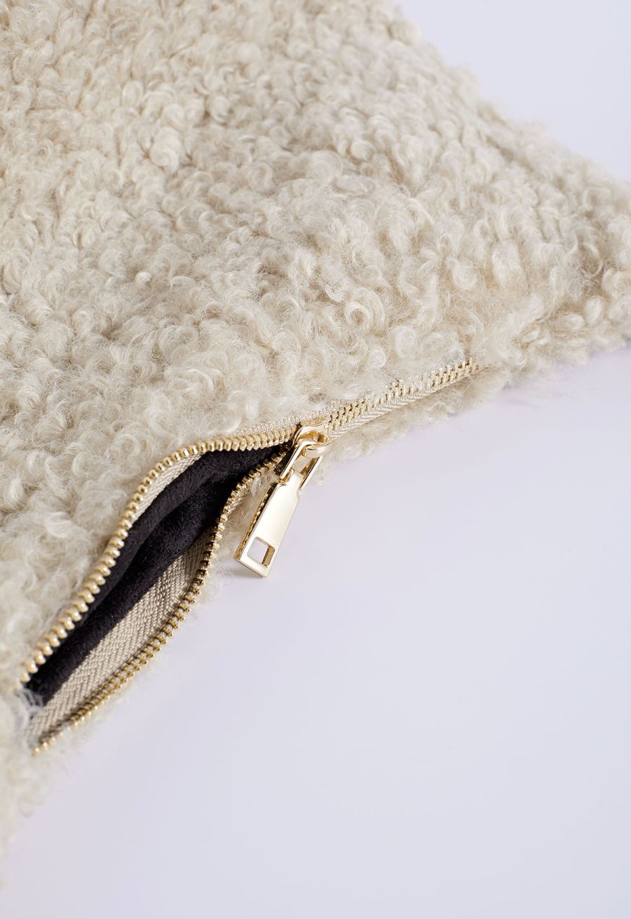 Double String Soft Lambswool Shoulder Bag in Oatmeal