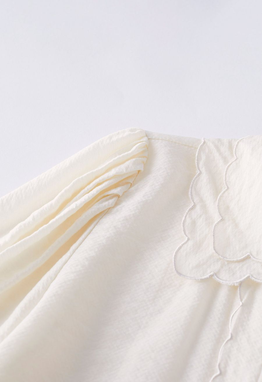 Tiered Scalloped Doll Collar Button Down Shirt in Cream