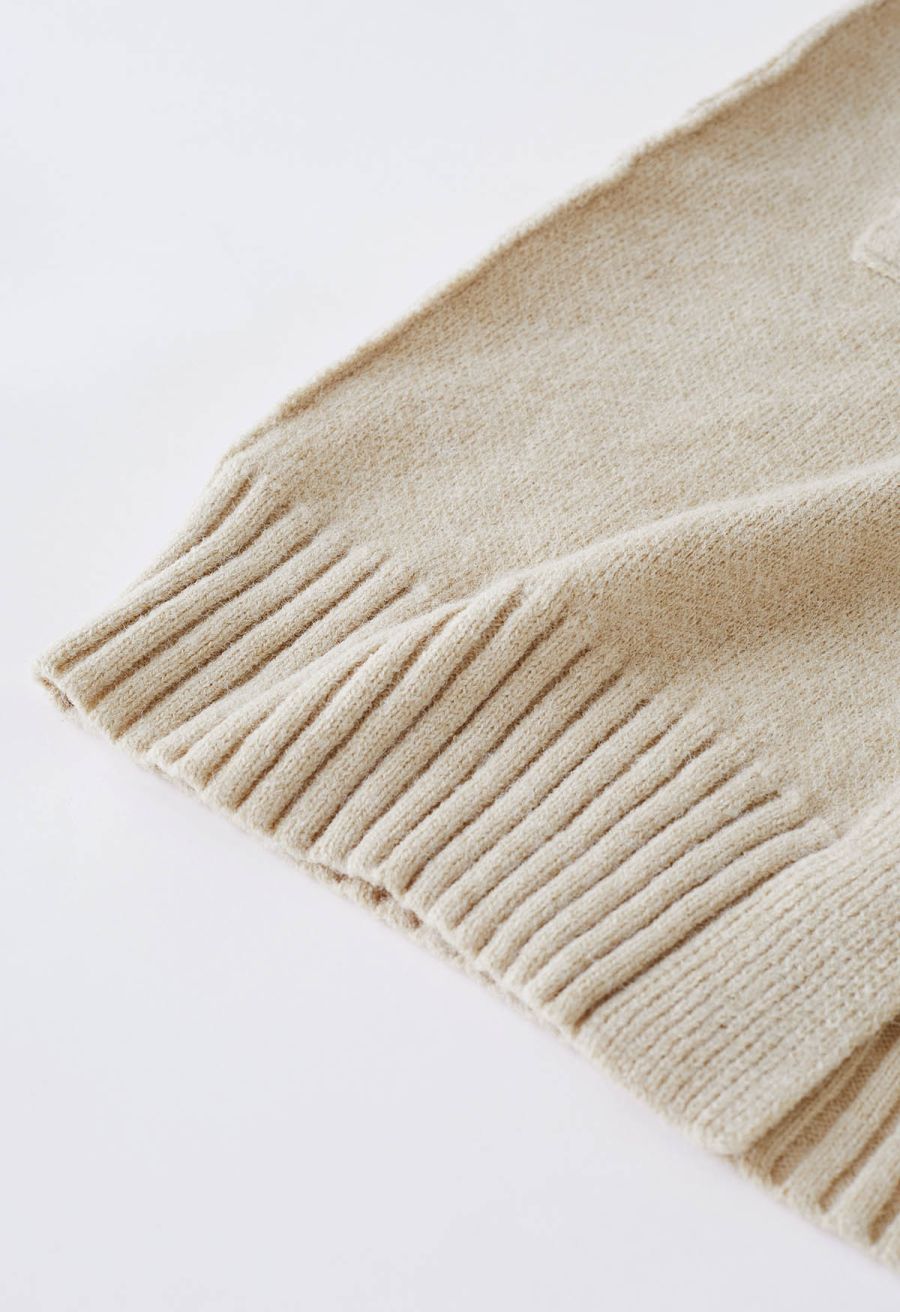 Casual Open Front Oversized Knit Cardigan with Pockets in Light Tan