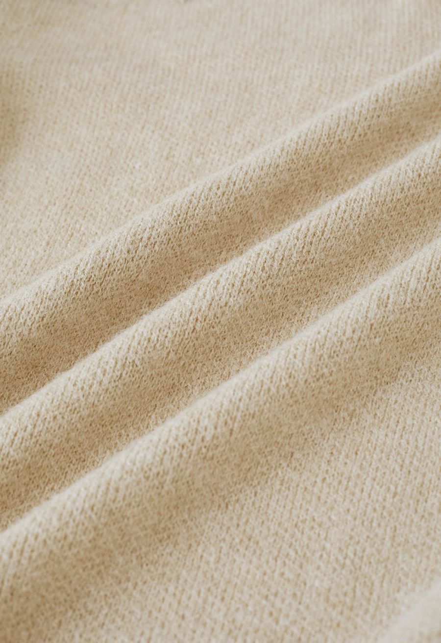 Casual Open Front Oversized Knit Cardigan with Pockets in Light Tan