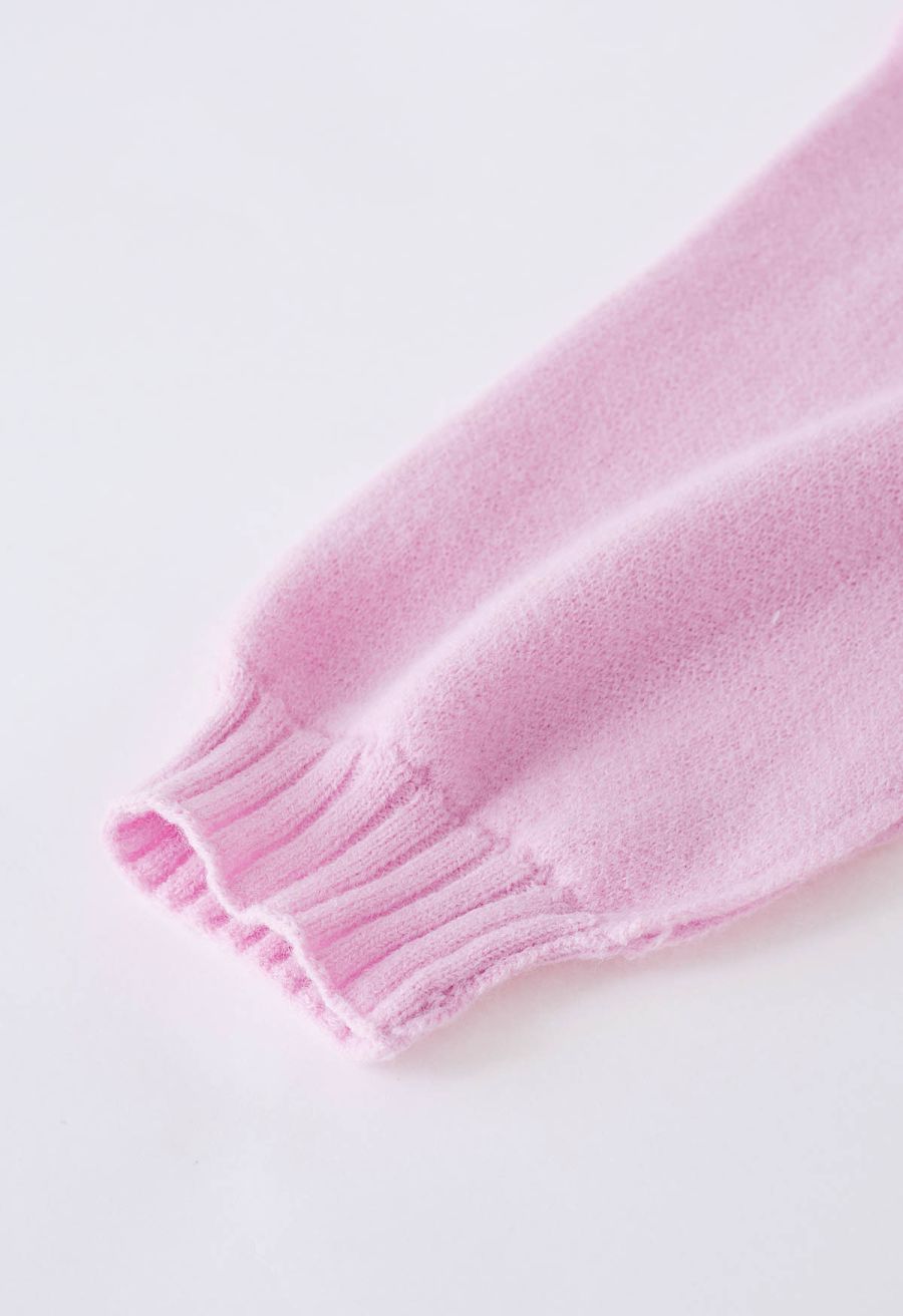 Casual Open Front Oversized Knit Cardigan with Pockets in Pink