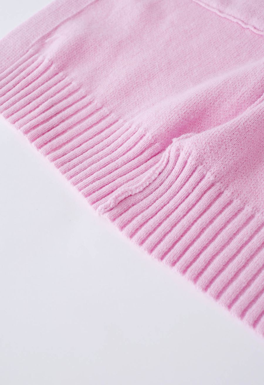 Casual Open Front Oversized Knit Cardigan with Pockets in Pink