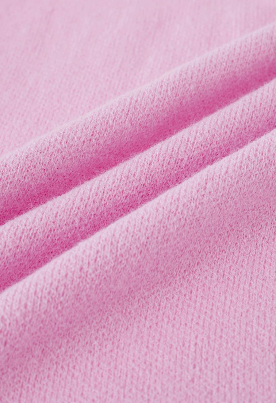Casual Open Front Oversized Knit Cardigan with Pockets in Pink