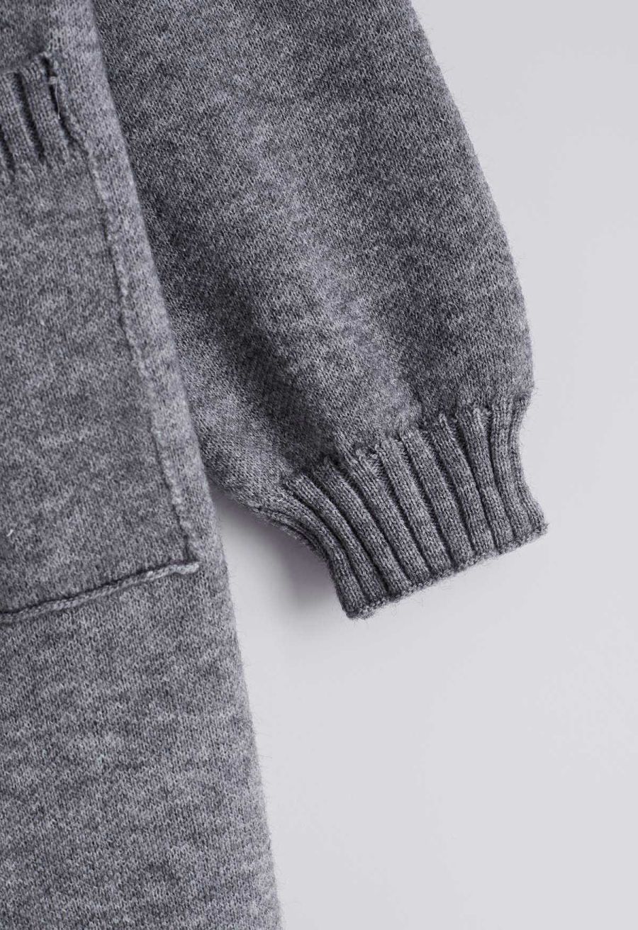 Casual Open Front Oversized Knit Cardigan with Pockets in Grey