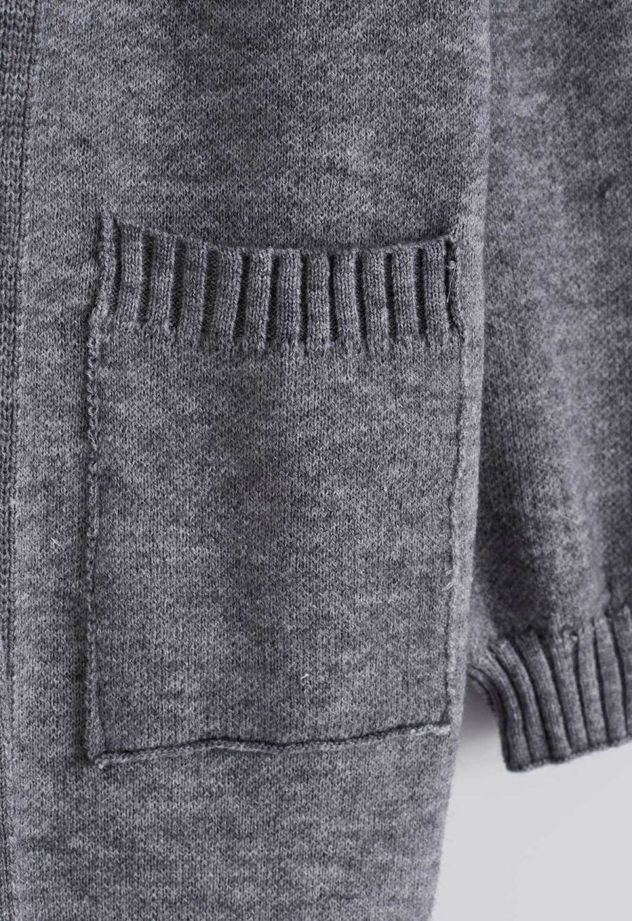 Casual Open Front Oversized Knit Cardigan with Pockets in Grey