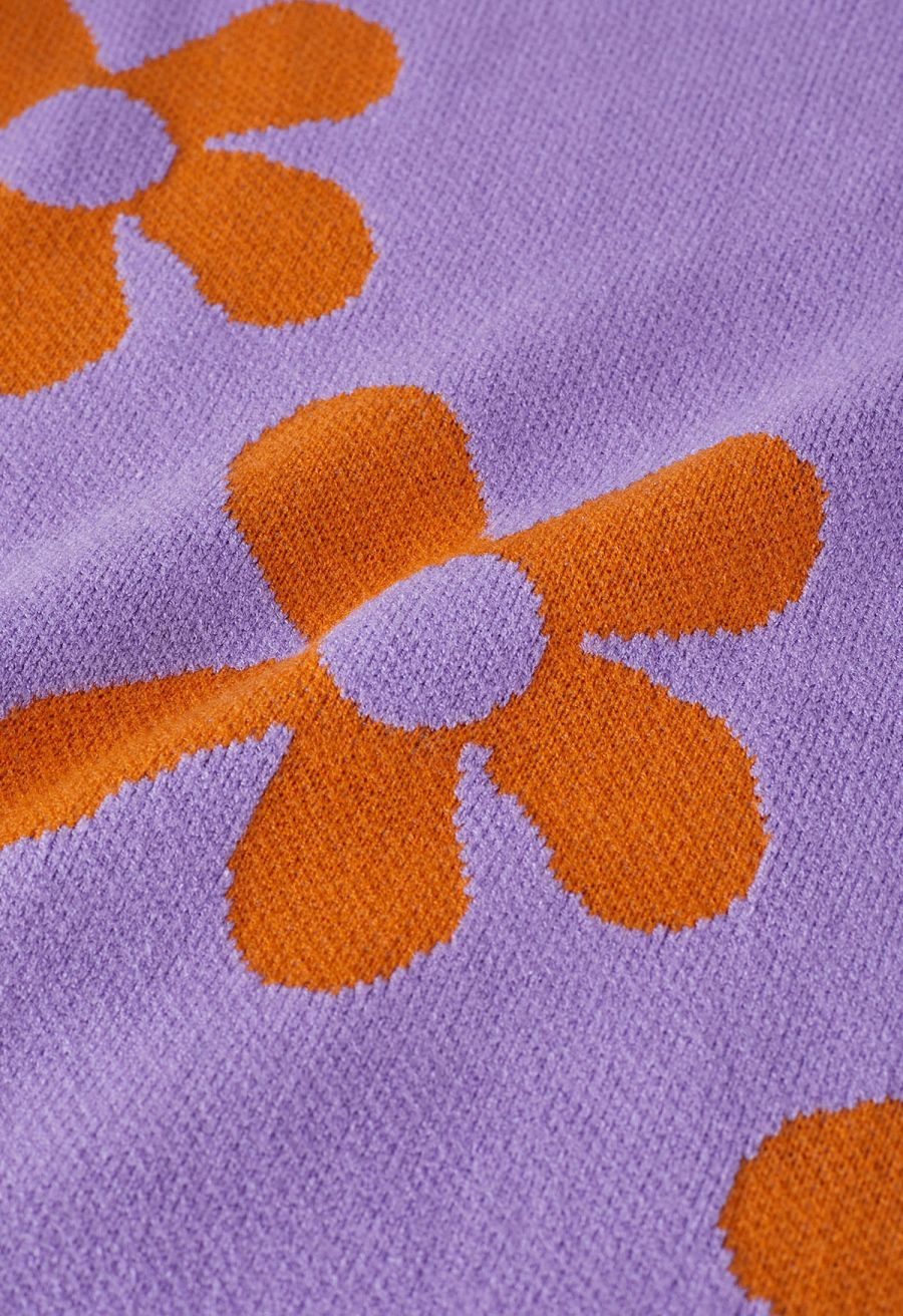 Cuteness Flowers Boxy Round Neck Knit Sweater in Lilac