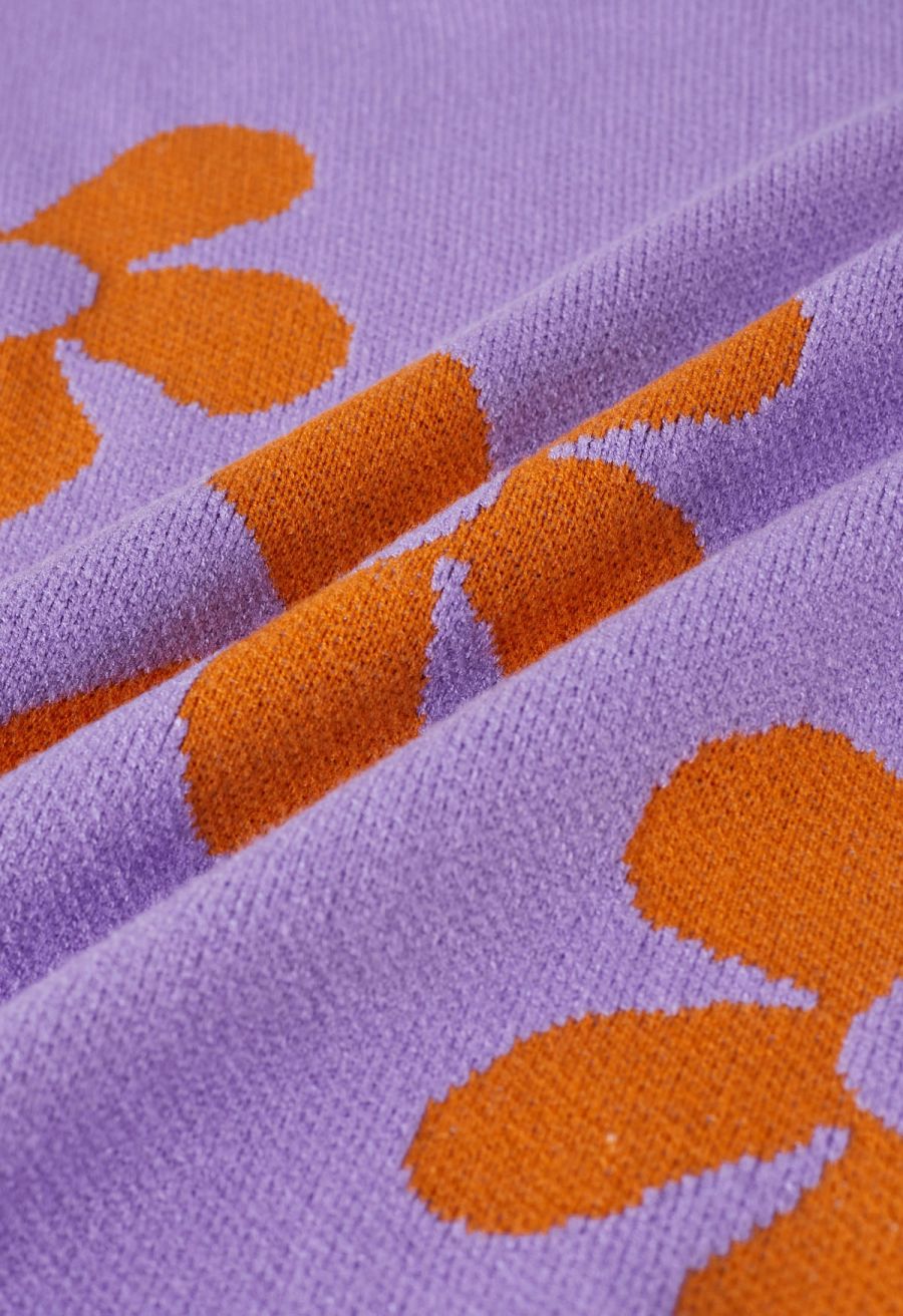 Cuteness Flowers Boxy Round Neck Knit Sweater in Lilac