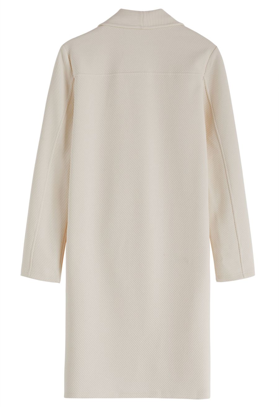 Lapel Open Front Quilted Cotton-Blend Coat in Oatmeal