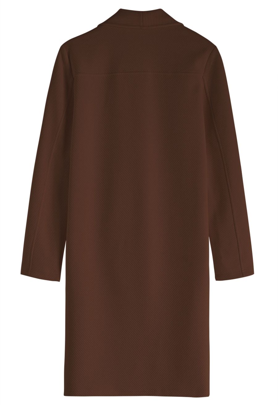 Lapel Open Front Quilted Cotton-Blend Coat in Brown