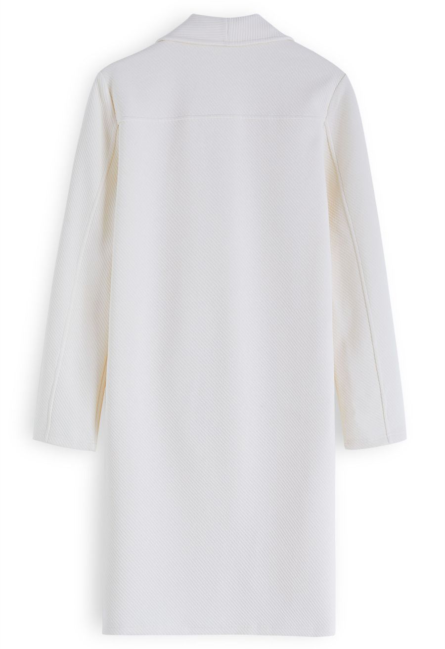 Lapel Open Front Quilted Cotton-Blend Coat in Ivory