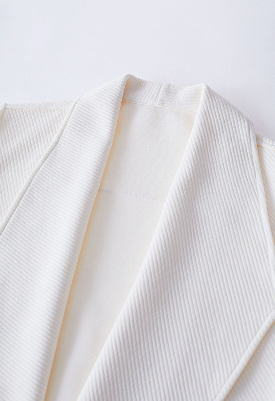 Lapel Open Front Quilted Cotton-Blend Coat in Ivory