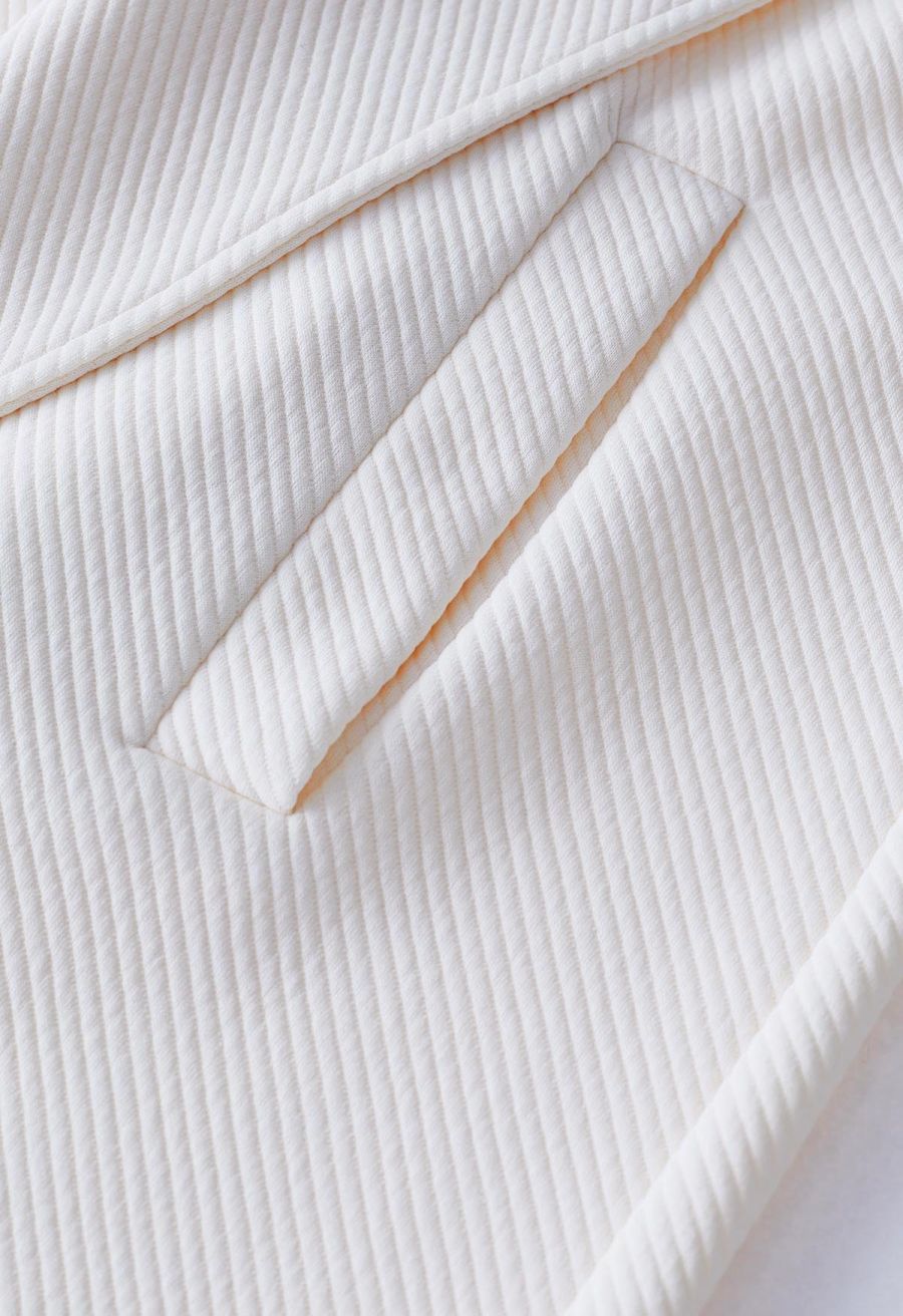Lapel Open Front Quilted Cotton-Blend Coat in Ivory