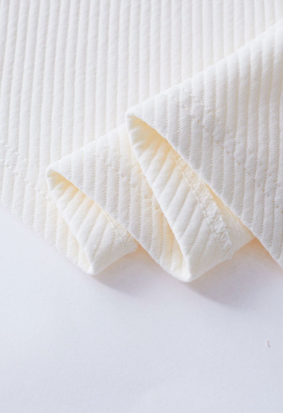Lapel Open Front Quilted Cotton-Blend Coat in Ivory