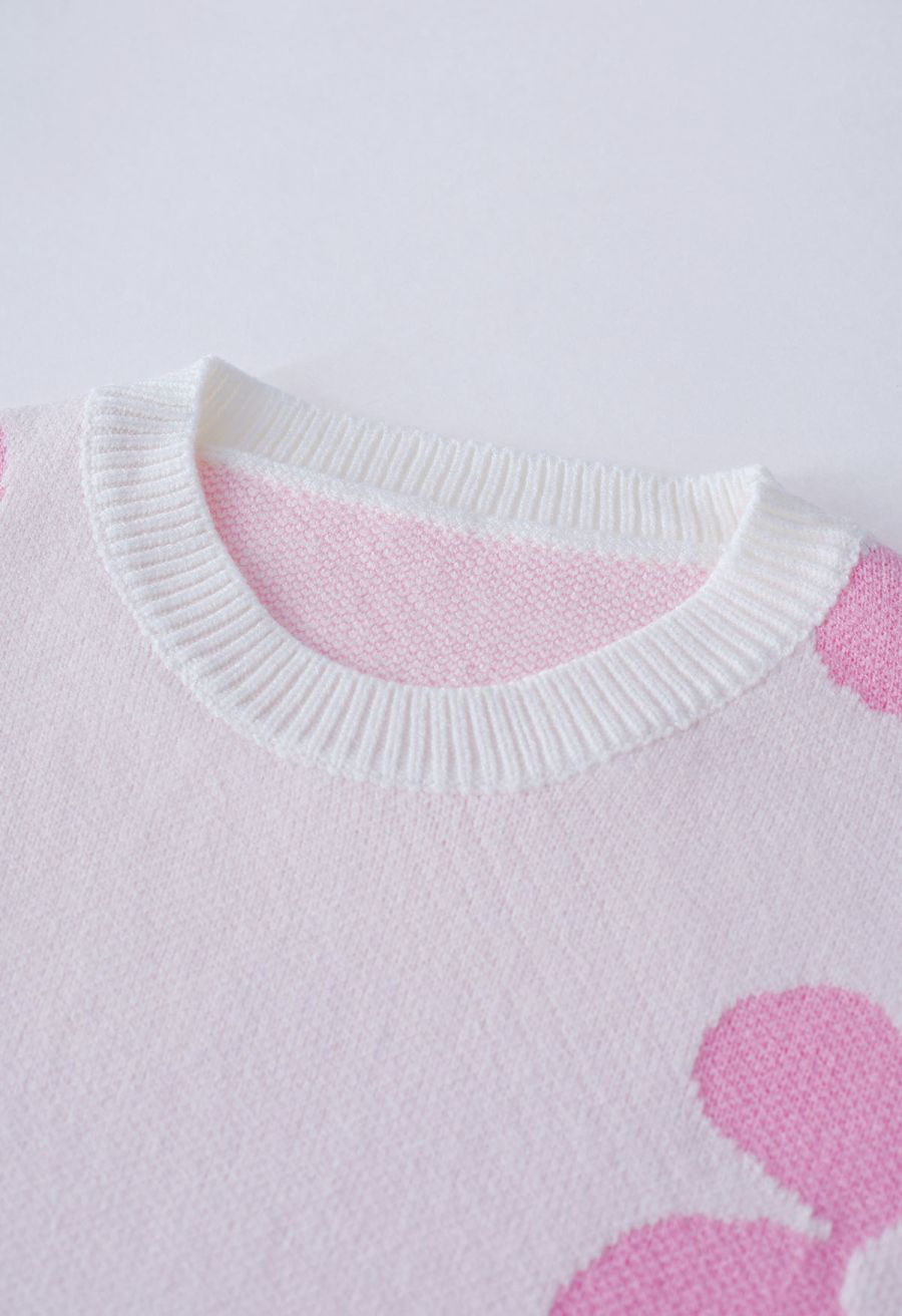 Cuteness Flowers Boxy Round Neck Knit Sweater in Nude Pink