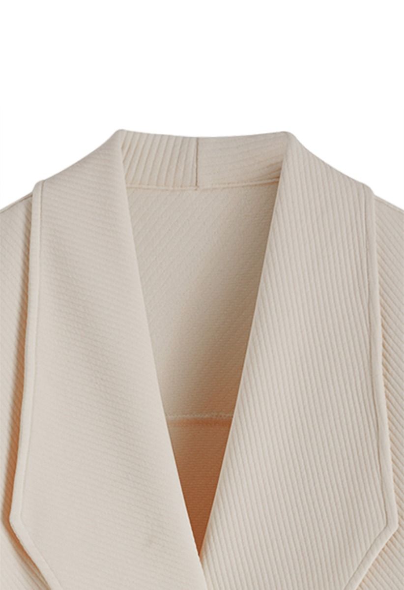 Lapel Open Front Quilted Cotton-Blend Coat in Oatmeal