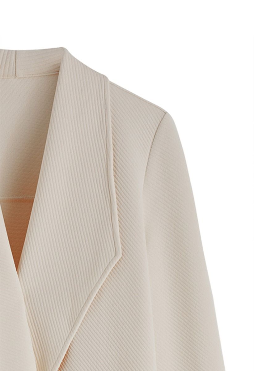 Lapel Open Front Quilted Cotton-Blend Coat in Oatmeal