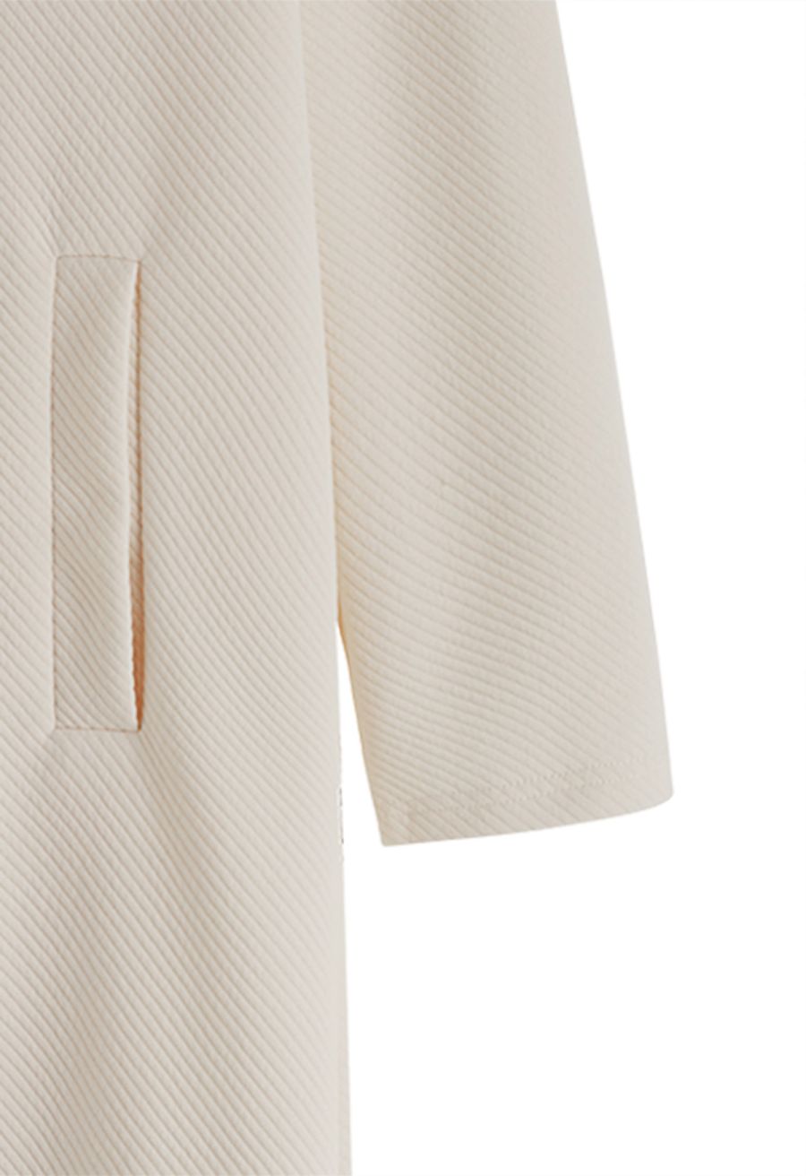 Lapel Open Front Quilted Cotton-Blend Coat in Oatmeal